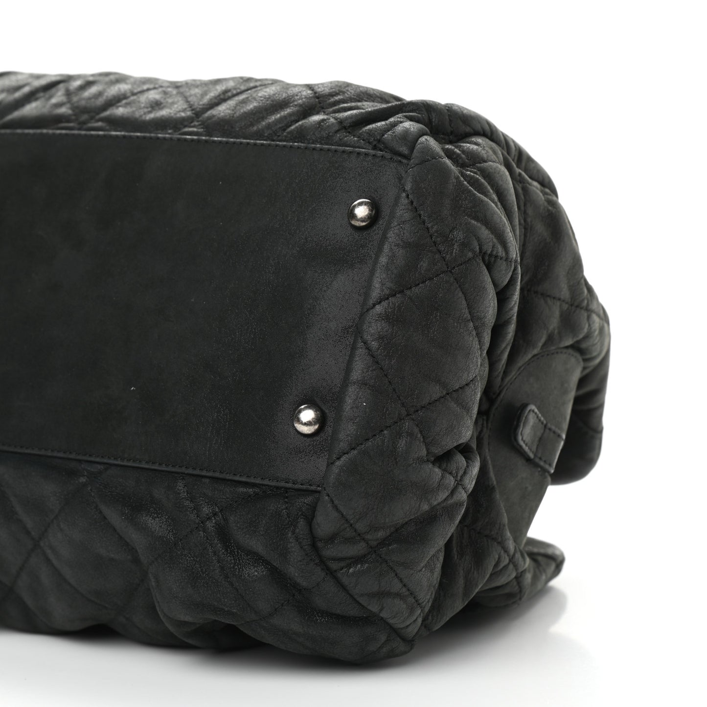 Iridescent Calfskin Chic Quilt Bowling Bag Black