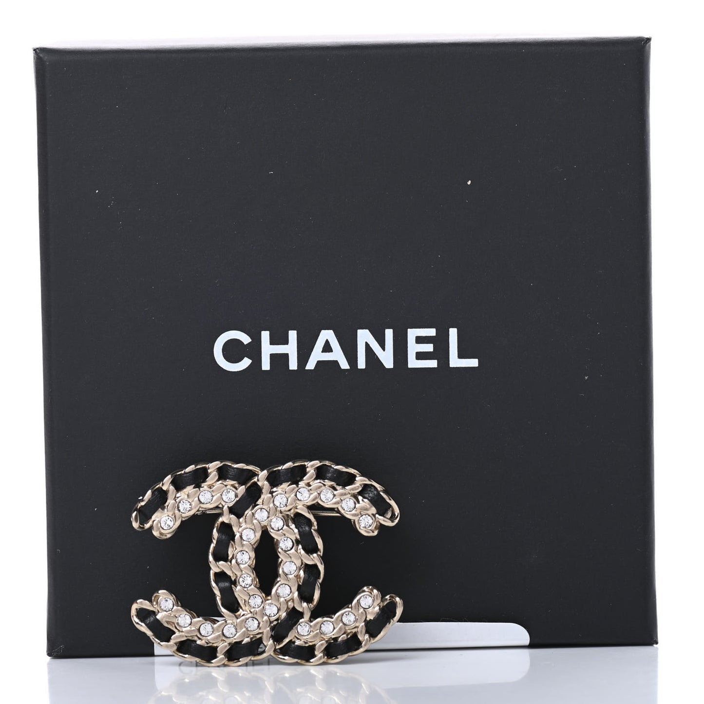 Lambskin Crystal Vintage Allure CC Chain Brooch Black Gold