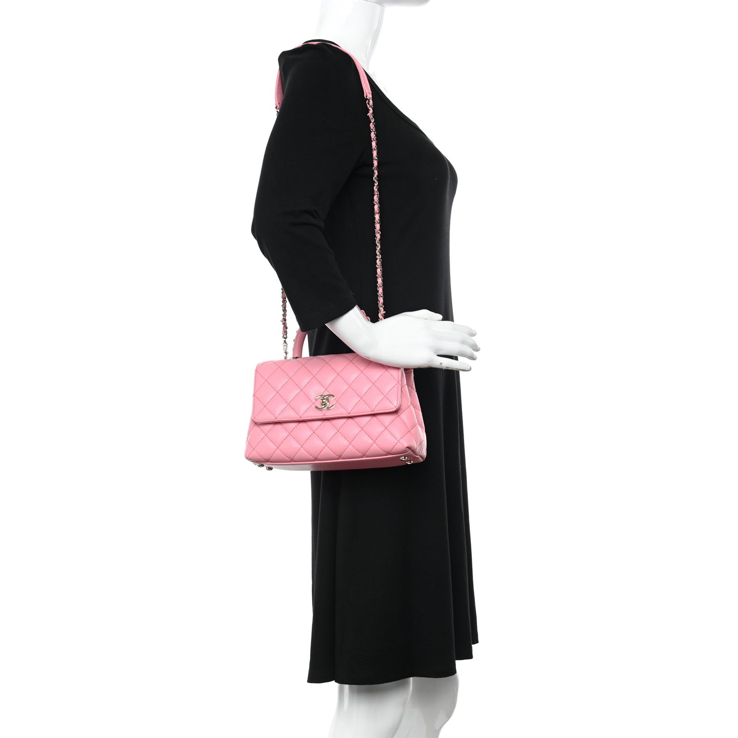 Caviar Quilted Mini Coco Chain Handle Flap Pink