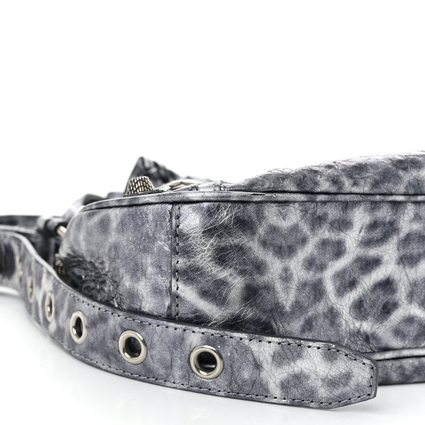 Metallic Agneau Arena Leopard Le Cagole Shoulder Bag XS Dark Grey