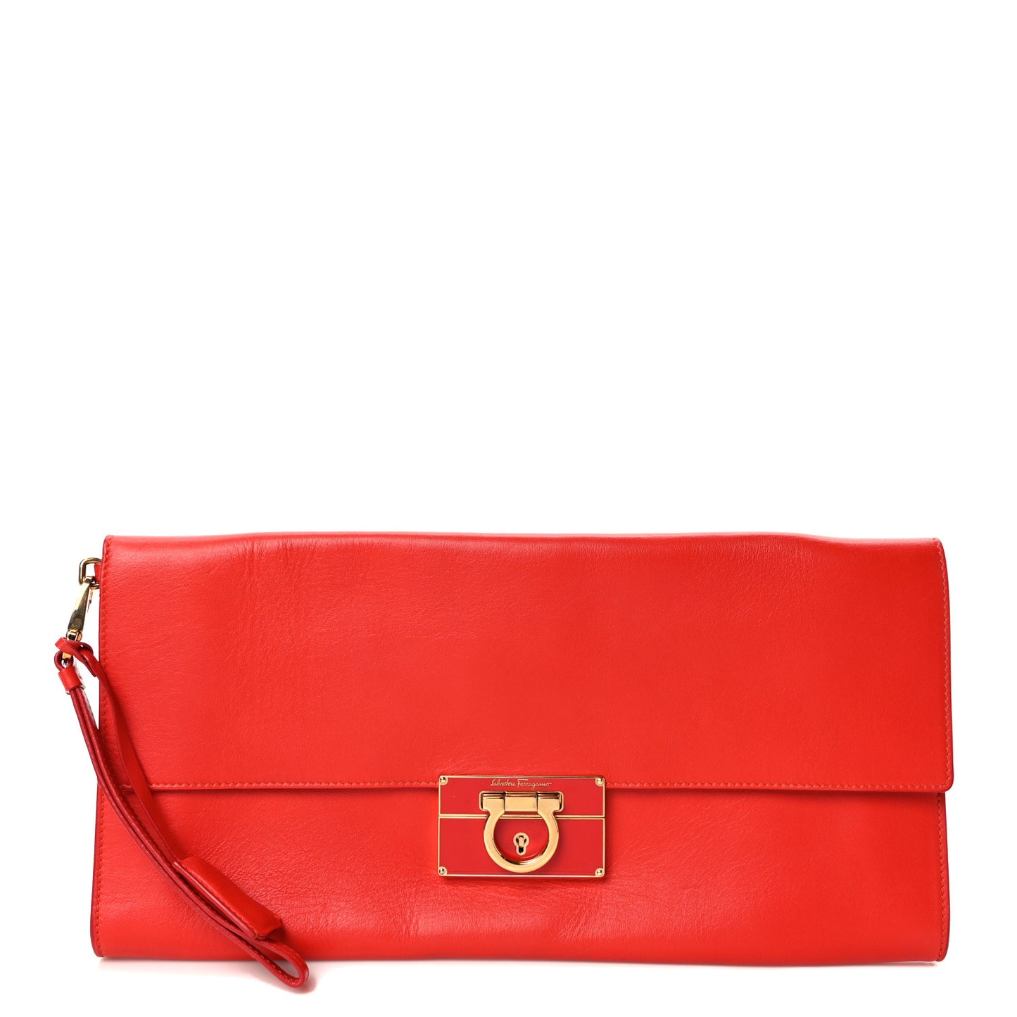 Nuage Calfskin Afef Lock Story Gancini Clutch Red