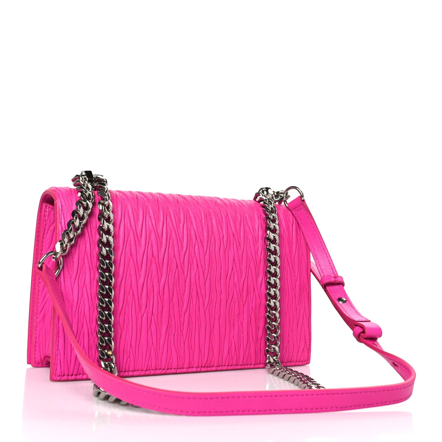 Lambskin Pleated Knuckle Shoulder Bag Fuchsia