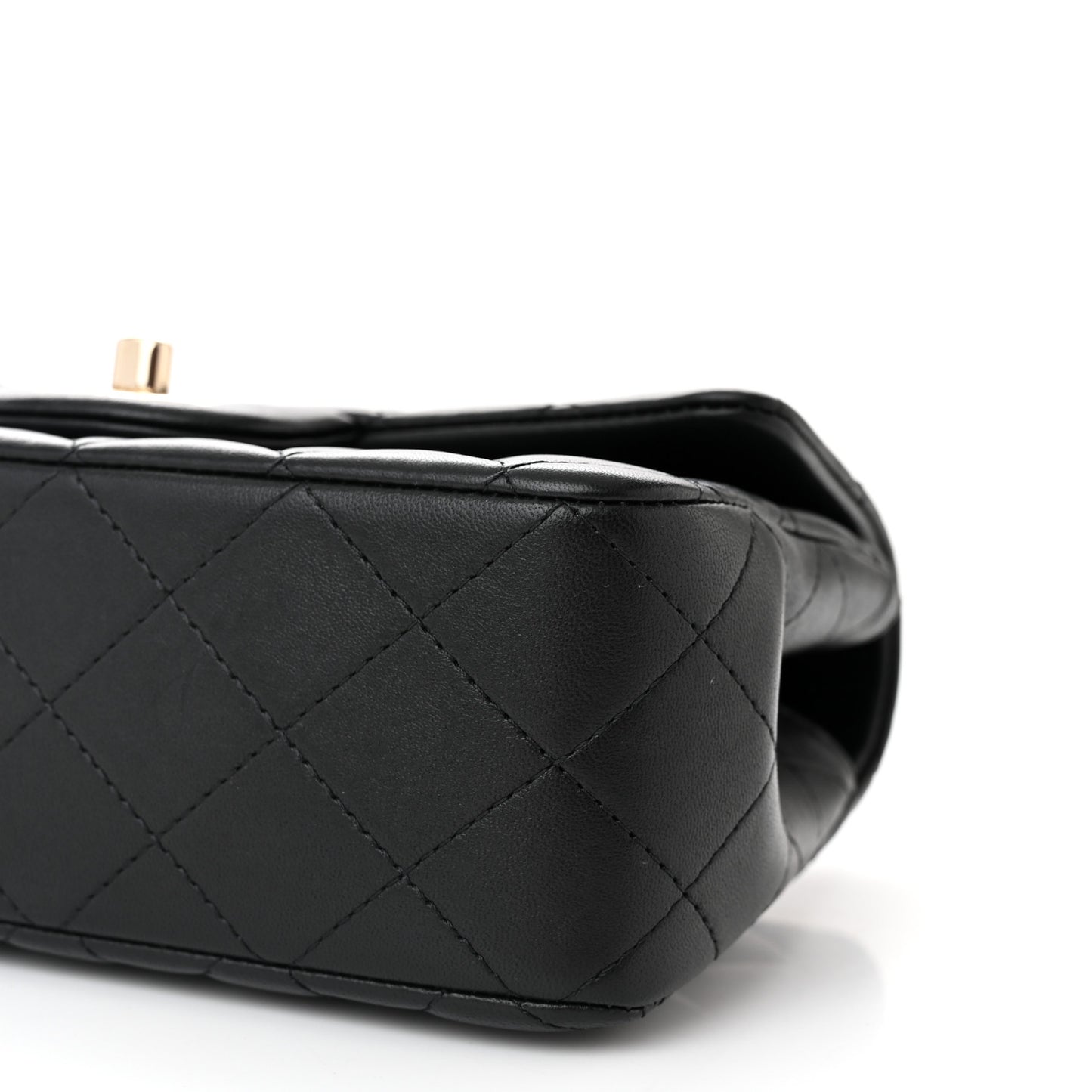 Lambskin Quilted Mini Top Handle Rectangular Flap Black
