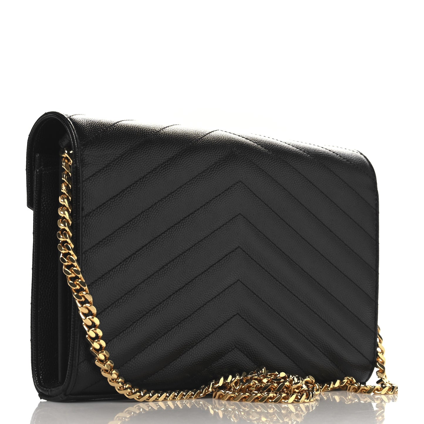 Grain De Poudre Matelasse Chevron Monogram Chain Wallet Black