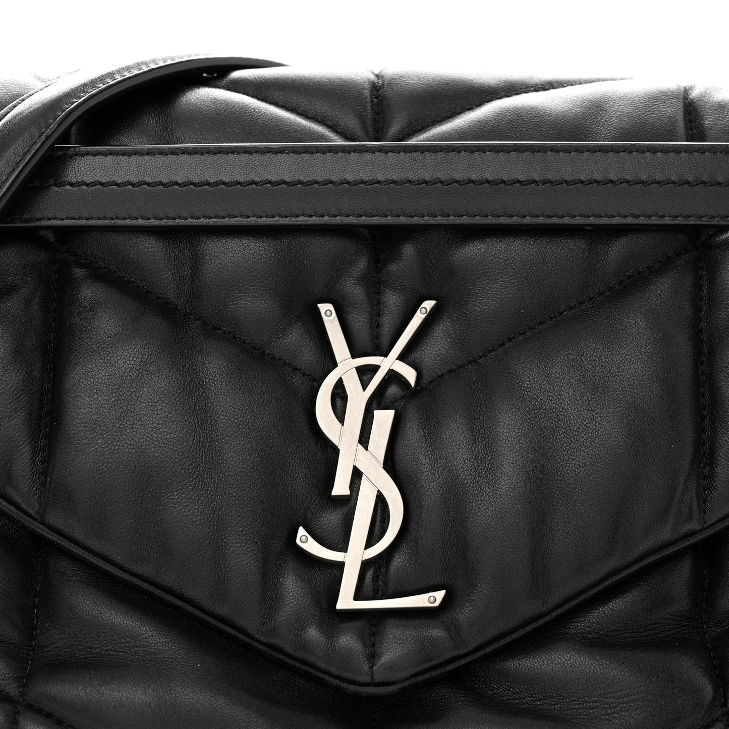 Lambskin Quilted Medium Loulou Puffer Monogram Chain Satchel Black