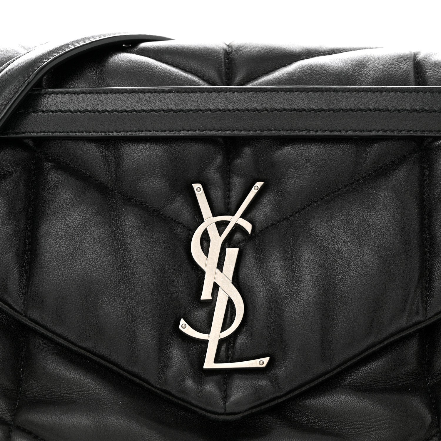 Saint Laurent Lambskin Quilted Medium Loulou Puffer Monogram Chain Satchel Black 8 of 12