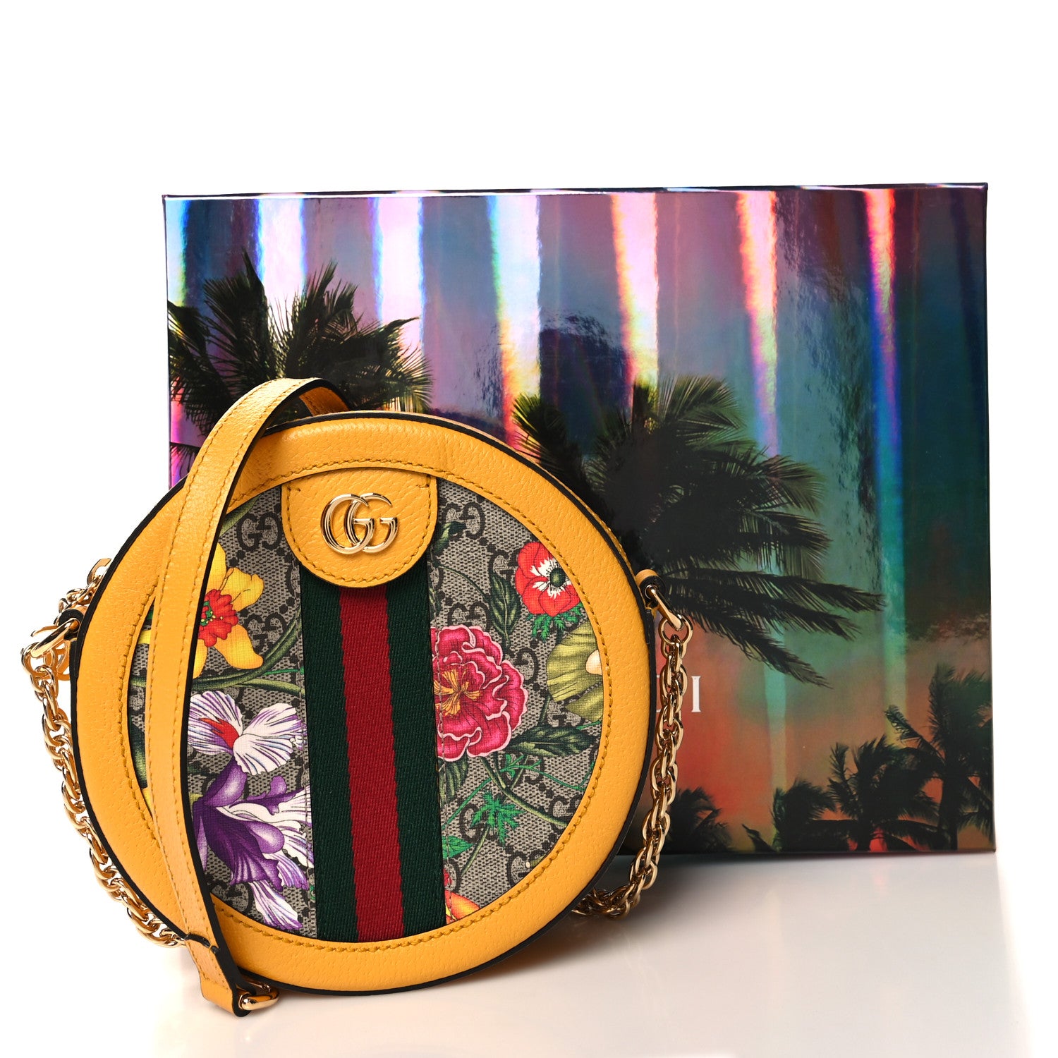 Gucci GG Supreme Monogram Flora Web Mini Ophidia Round Shoulder Bag Beige Multicolor Crop 11 of 11