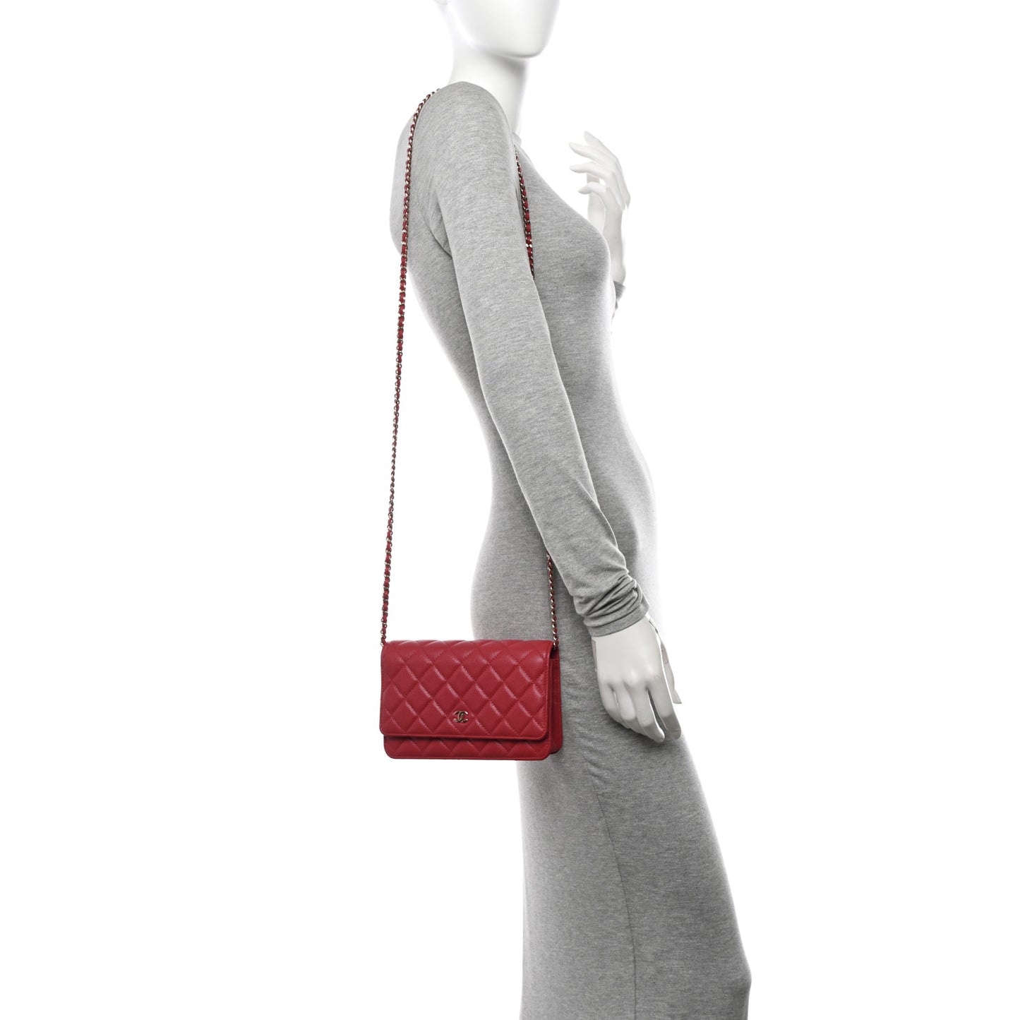 Caviar Quilted Wallet on Chain WOC Dark Red