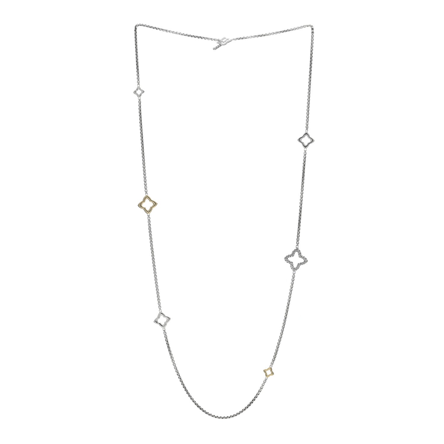 David Yurman Sterling Silver 14K Yellow Gold Quatrefoil Necklace 3 of 4