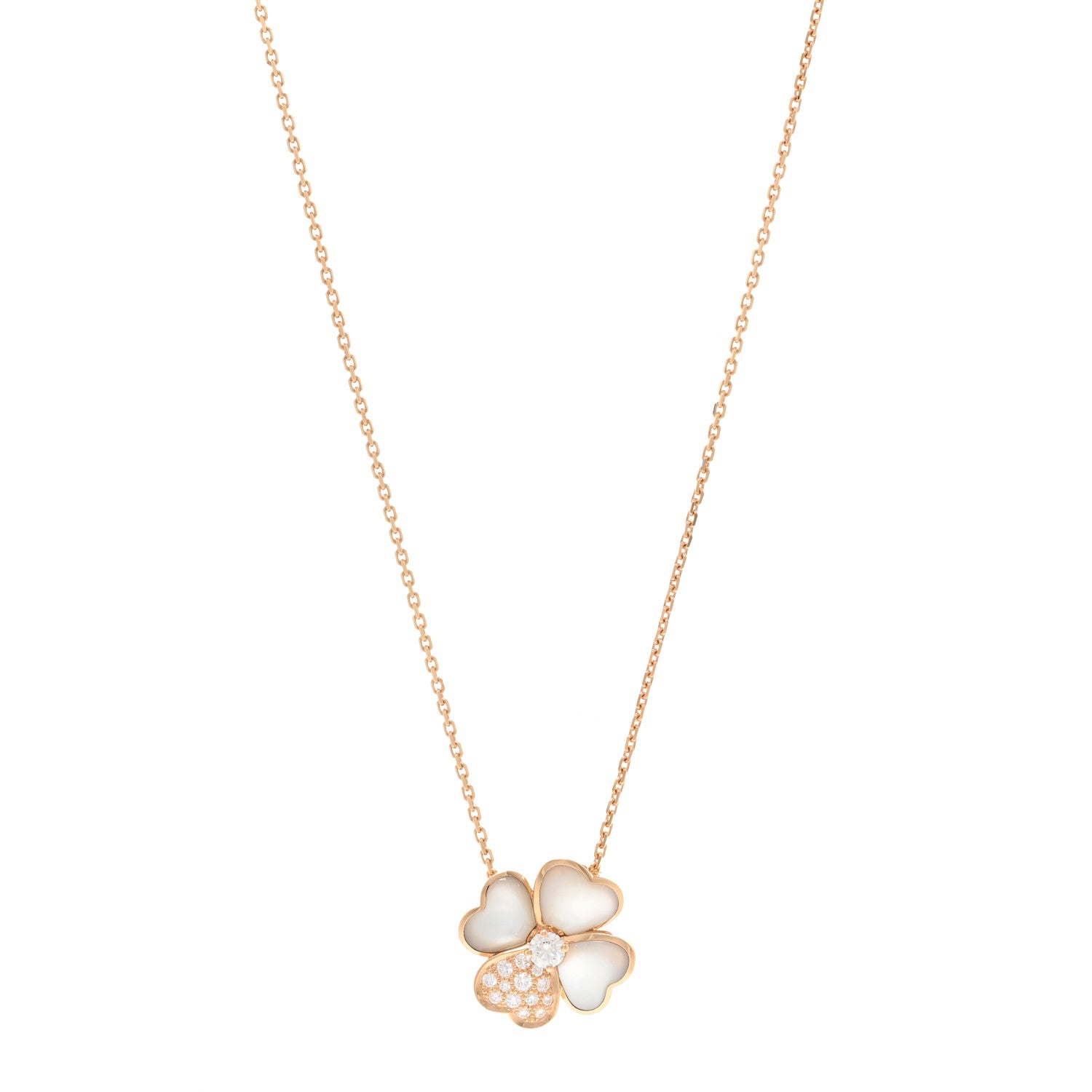 Van Cleef & Arpels 18K Rose Gold Diamond Mother of Pearl Medium Cosmos Clip Pendant Necklace 1 of 5
