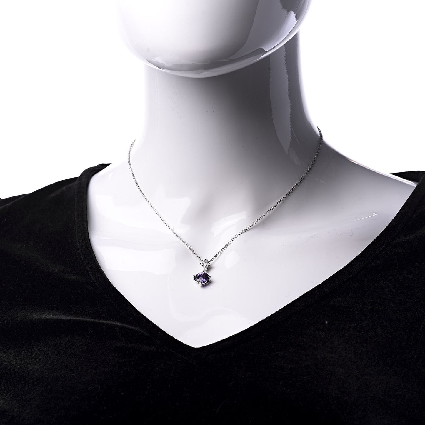 18K White Gold Diamond Amethyst Hindu Mysterieuse Pendant Necklace