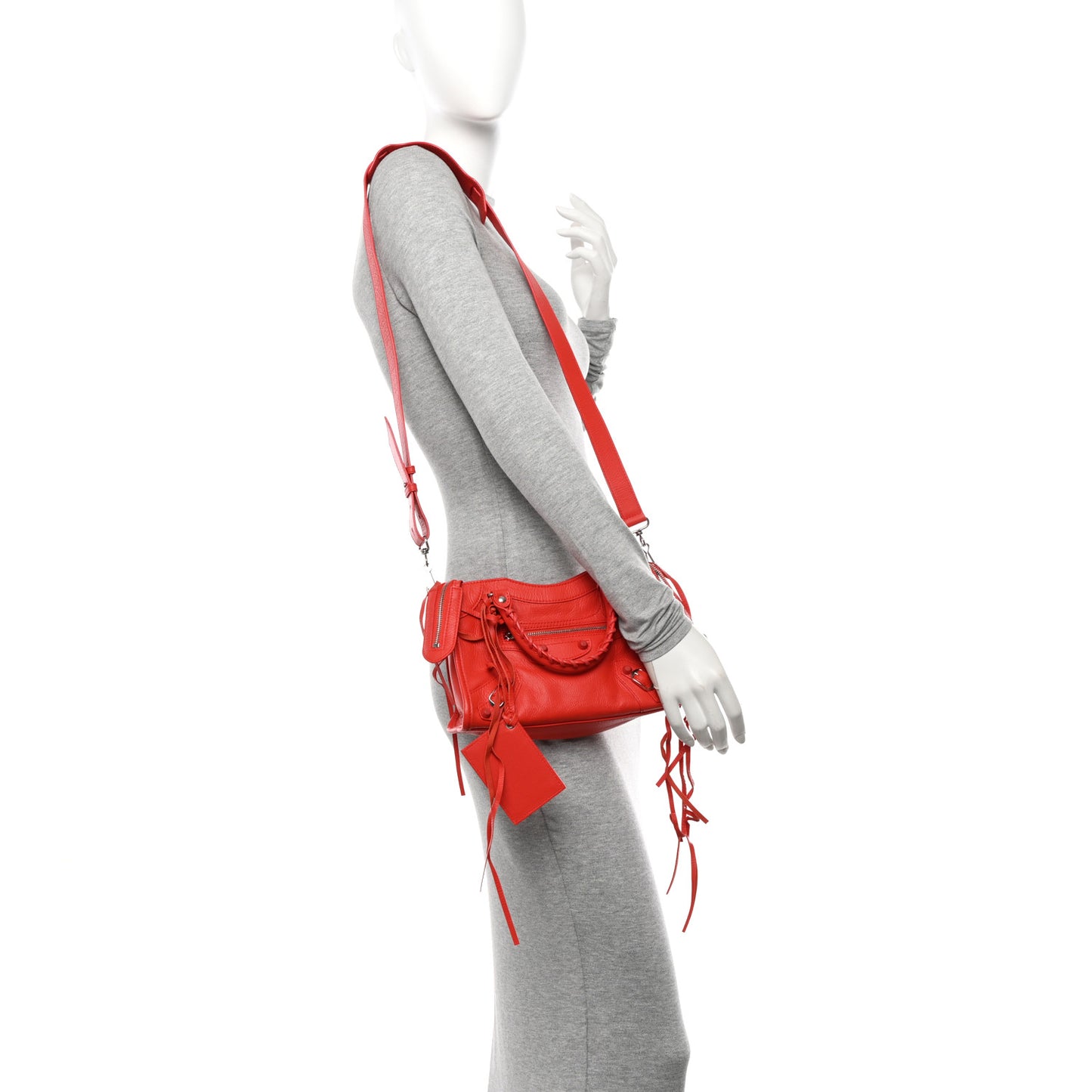 Matte Goatskin Rubber Covered Classic Hardware Mini City Rouge Coquelicot Rouge Braise