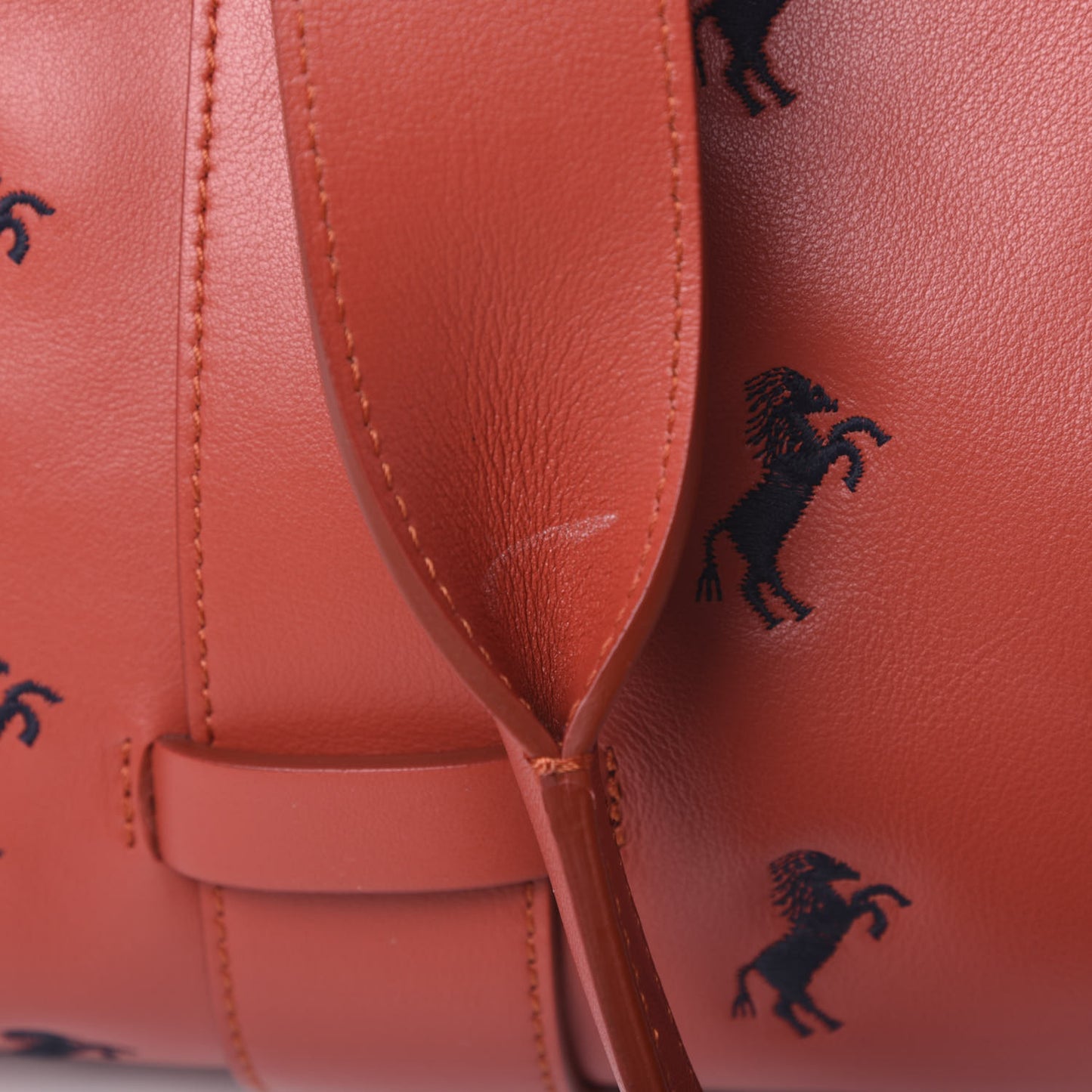 Smooth Calfskin Little Horses Embroidered Tao Zipped Tote Earthy Red