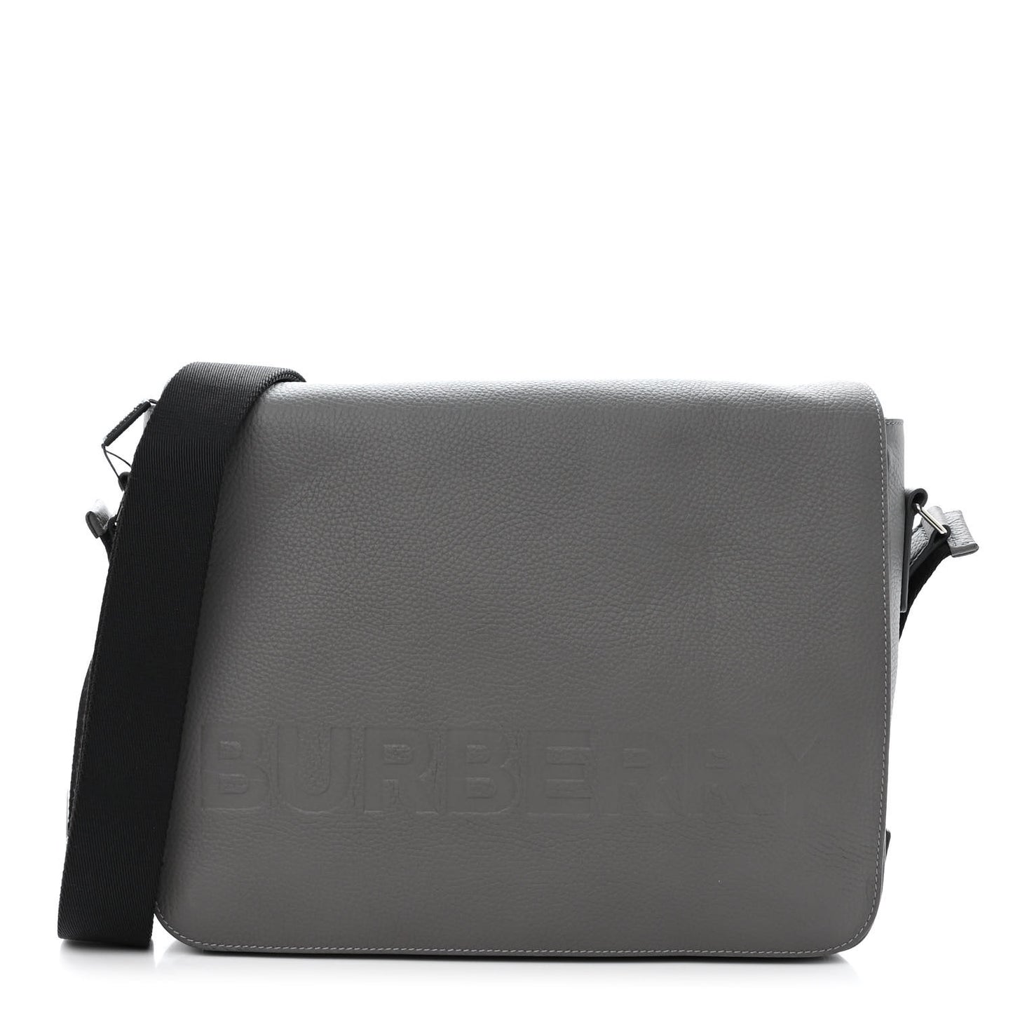 Grainy Calfskin Embossed Bruno Messenger Charcoal Grey