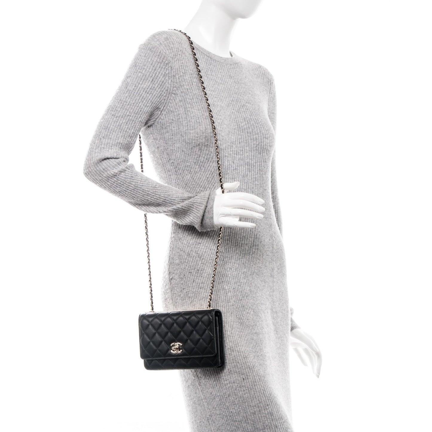 Lambskin Quilted Trendy CC Wallet On Chain WOC Black