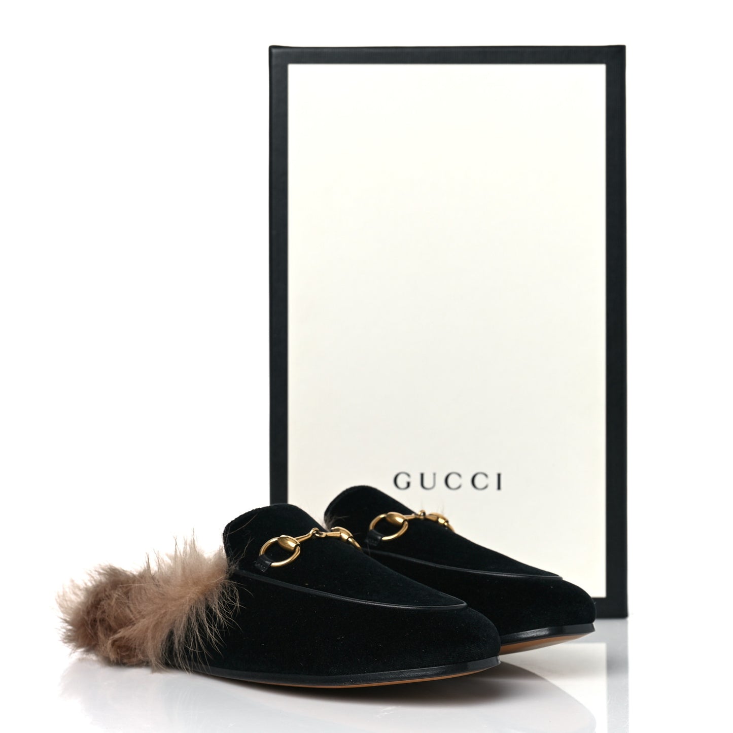 Velvet Fur Womens Princetown Slippers 35.5 Black