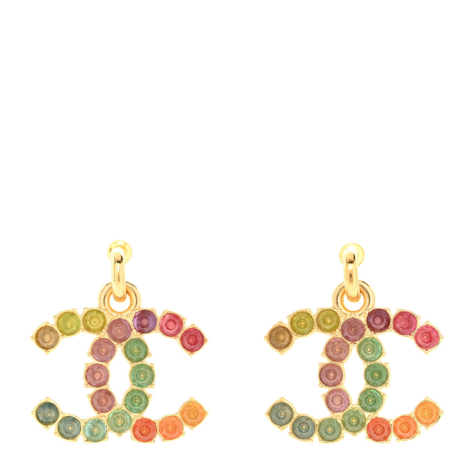 Chanel Crystal CC Drop Earrings Gold Multicolor 1 of 5