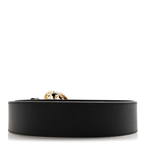 Moon Calfskin Pearl Double G Belt 70 28 Black Cream