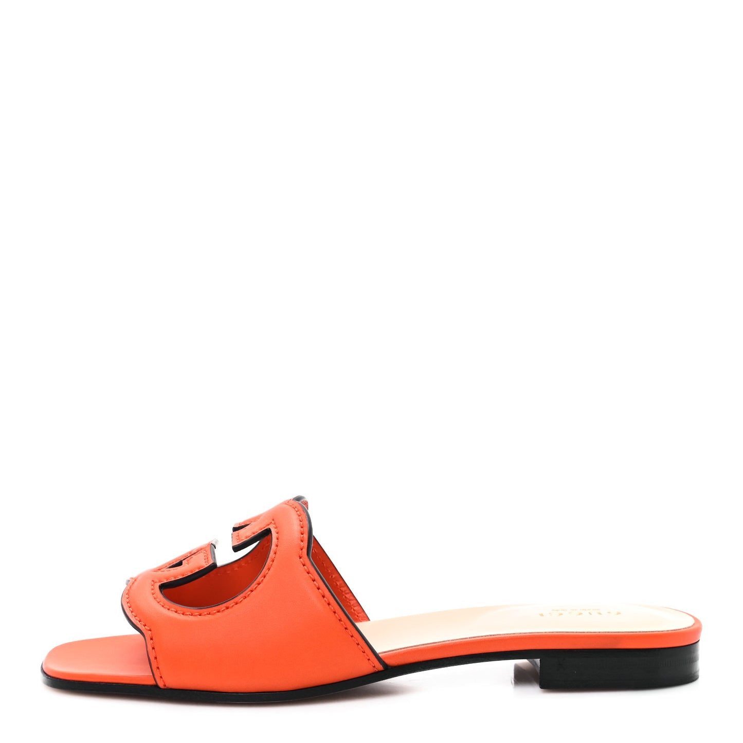 Cosmos Softy Calfskin Interlocking G Cut Out Slide Sandals 36 Deep Orange