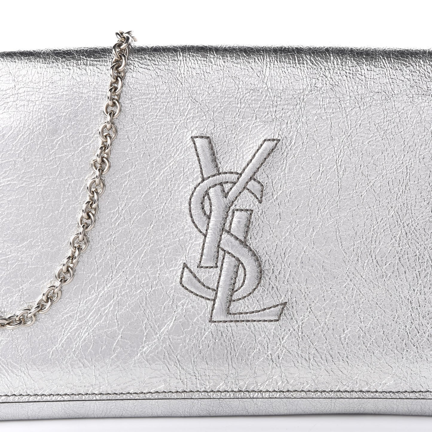 Metallic Crinkled Calfskin Belle de Jour Chain Clutch Silver