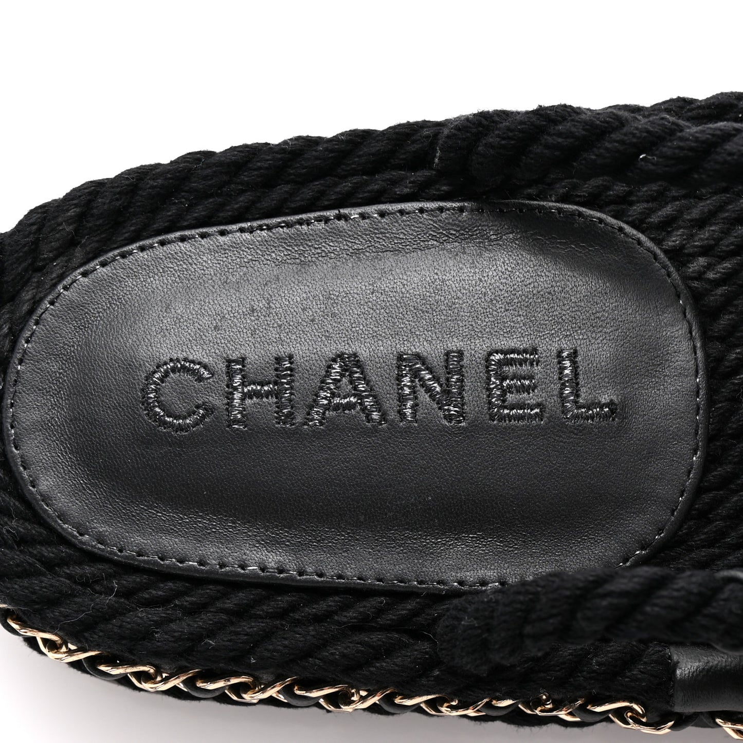 Lambskin Cord Chain CC Sandals 37 Black