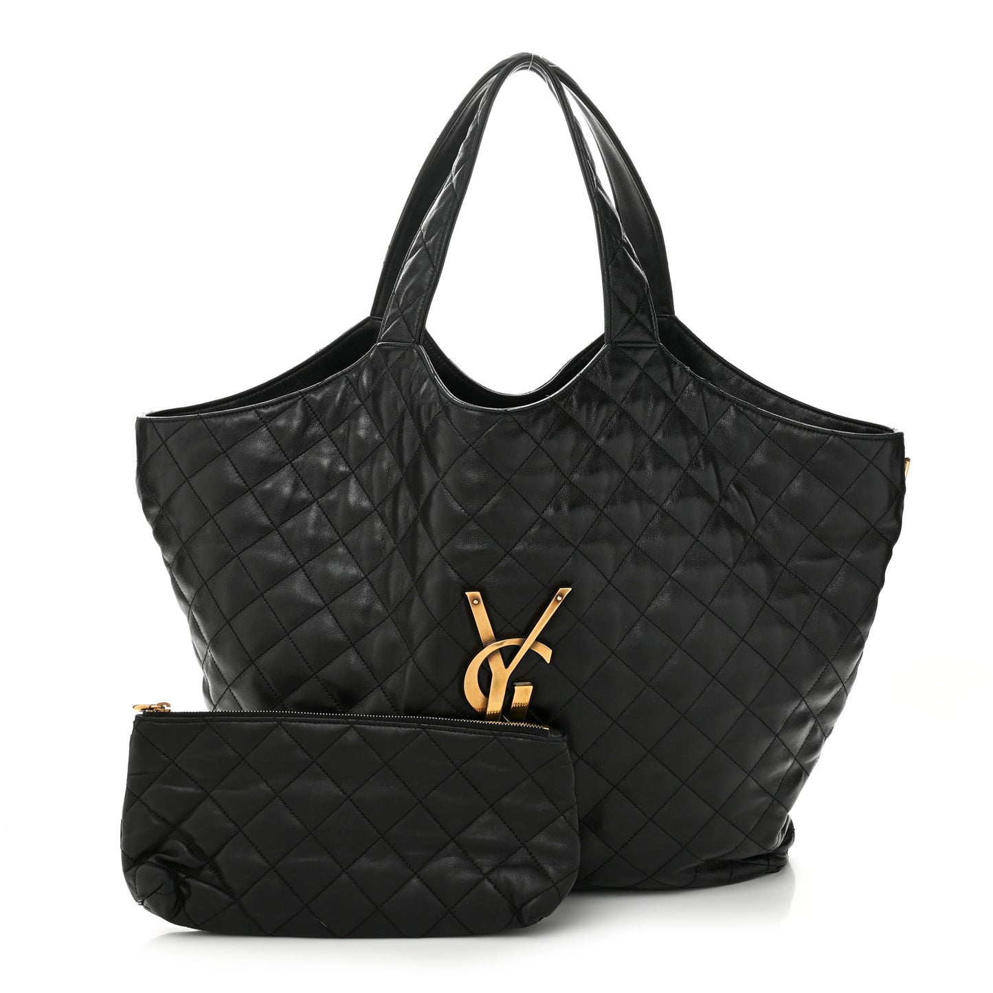 Lambskin Quilted Maxi Icare Shopping Tote Black