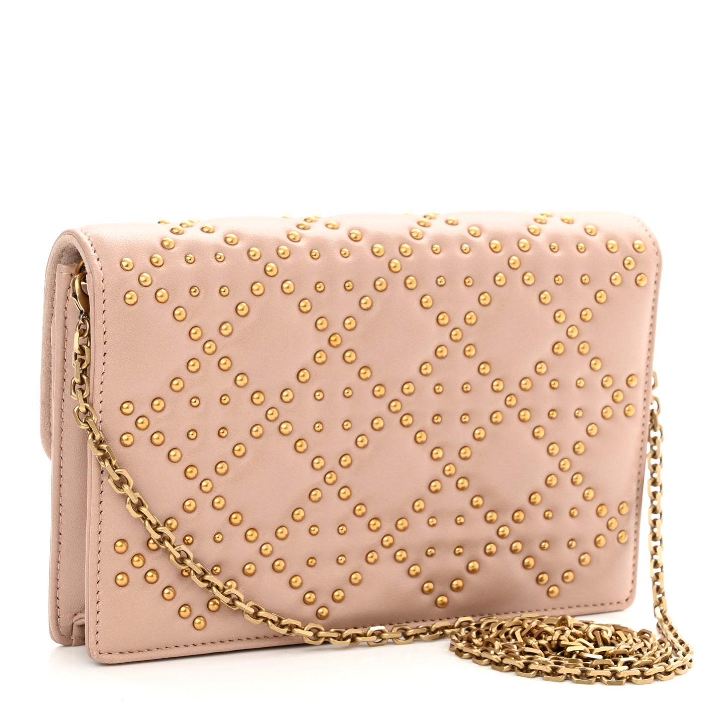 Lambskin Cannage Studded Dioraddict Wallet on Chain Clutch Nude