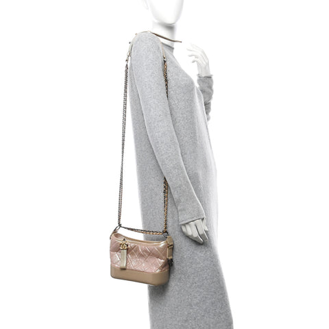 Iridescent Aged Calfskin Quilted Small Gabrielle Hobo Light Pink