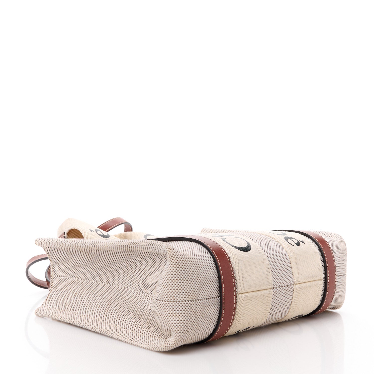 Chloe Cotton Calfskin Small Woody Ribbon Tote With Strap White Brown 4 of 14