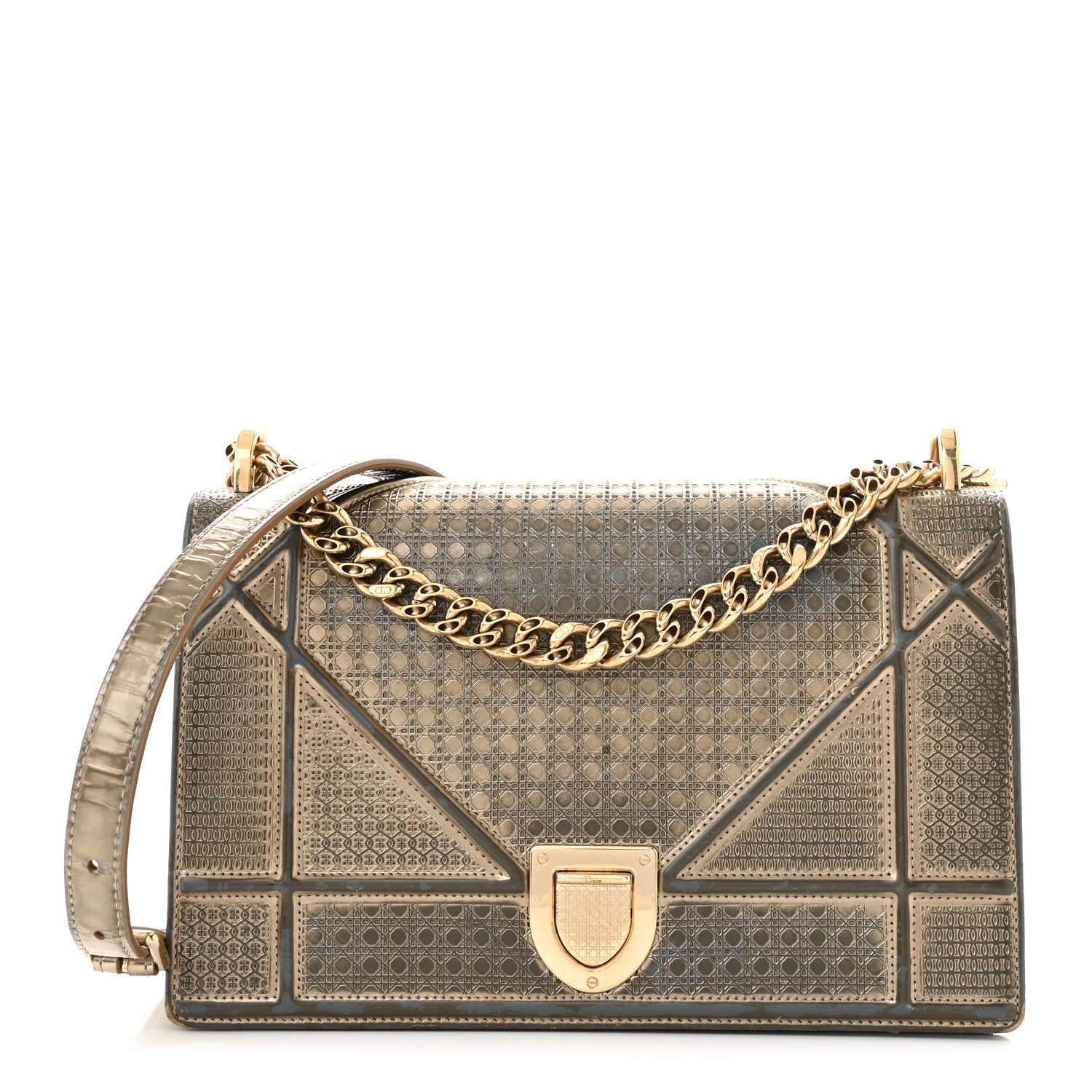 Christian Dior Metallic Patent Micro-Cannage Medium Diorama Flap Bag Gold 1 of 18