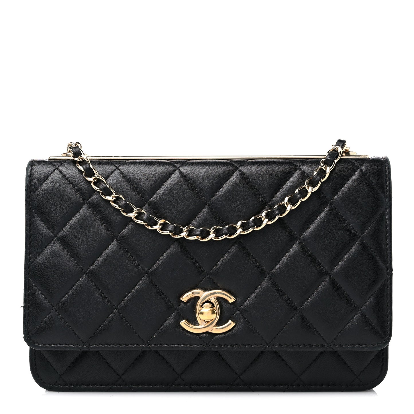 Lambskin Quilted Trendy CC Wallet On Chain WOC Black