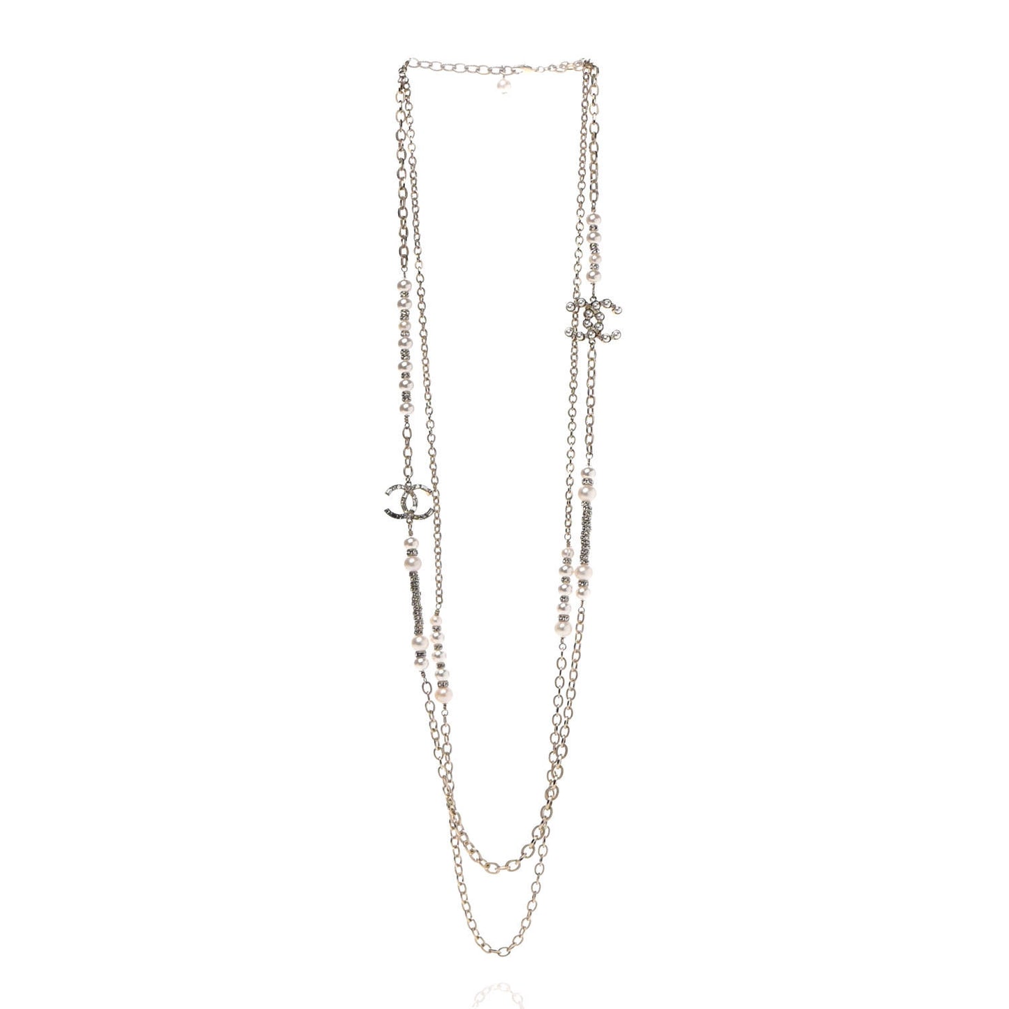 Pearl Crystal Nefertiti CC Long Necklace Gold
