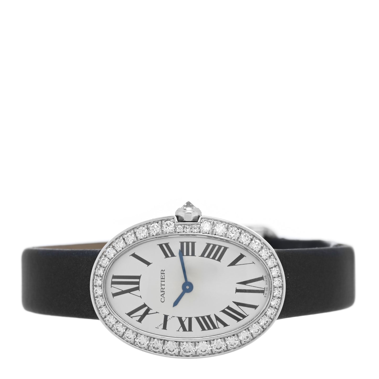 18K White Gold Calfskin Diamond Bezel 24mm Baignoire Quartz Watch