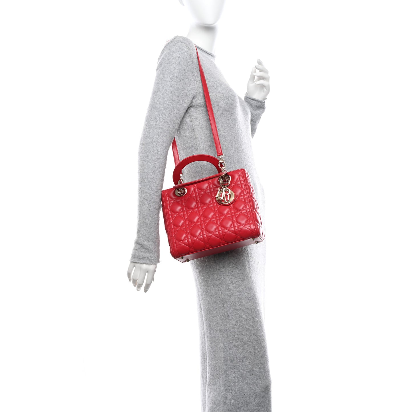 Lambskin Cannage Medium Lady Dior Red