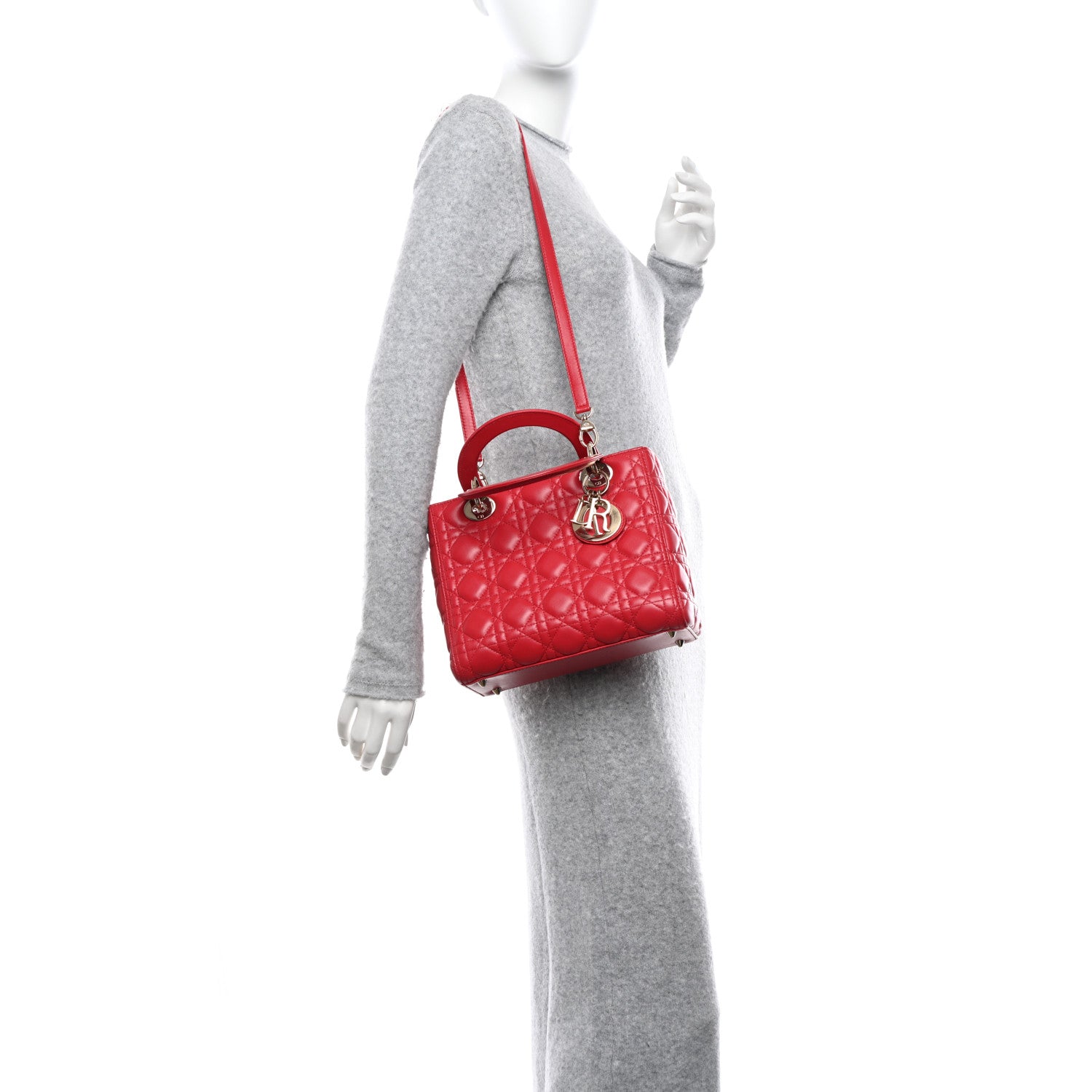 Christian Dior Lambskin Cannage Medium Lady Dior Red 2 of 9