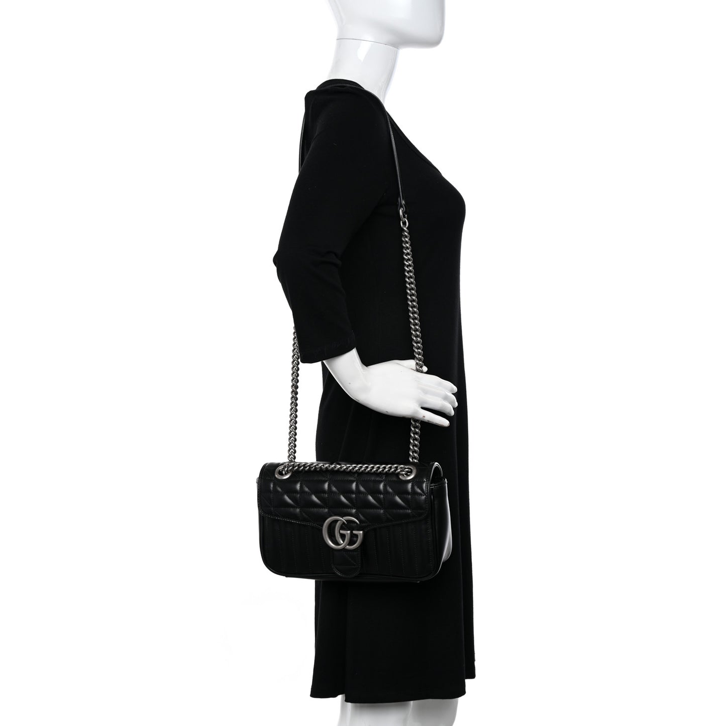 Calfskin Matelasse Aria Small GG Marmont Shoulder Bag Black