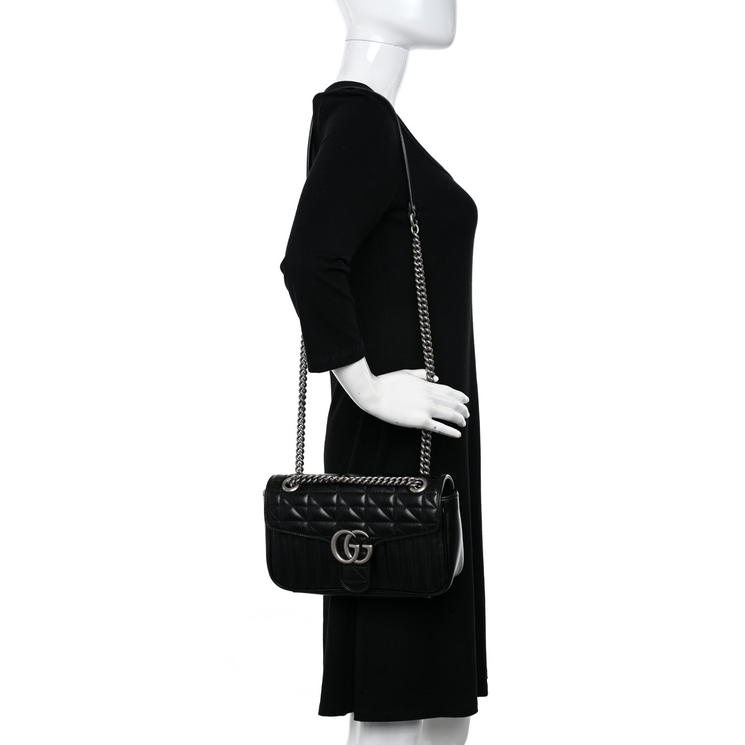 Gucci Calfskin Matelasse Aria Small GG Marmont Shoulder Bag Black 2 of 10