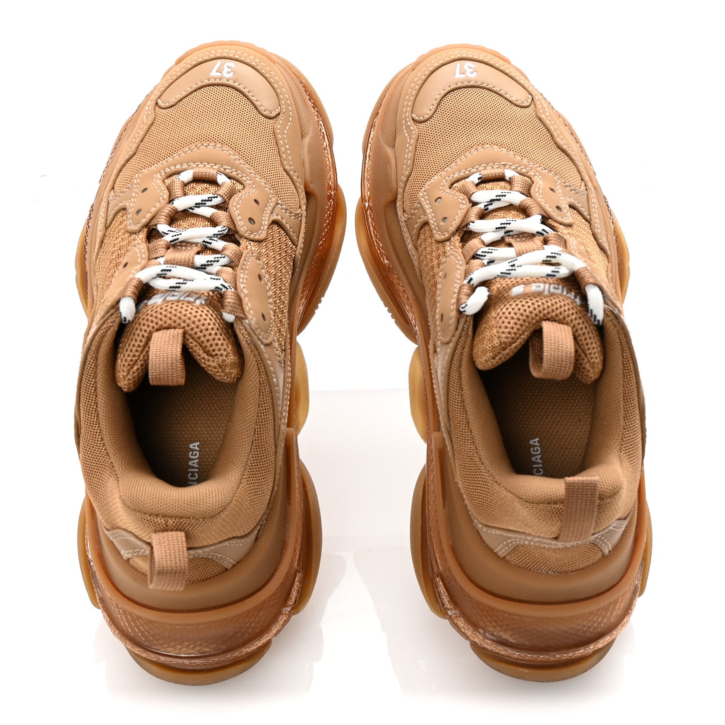 Fabric Mesh Clear Sole Womens Triple S Sneakers 37 Light Camel