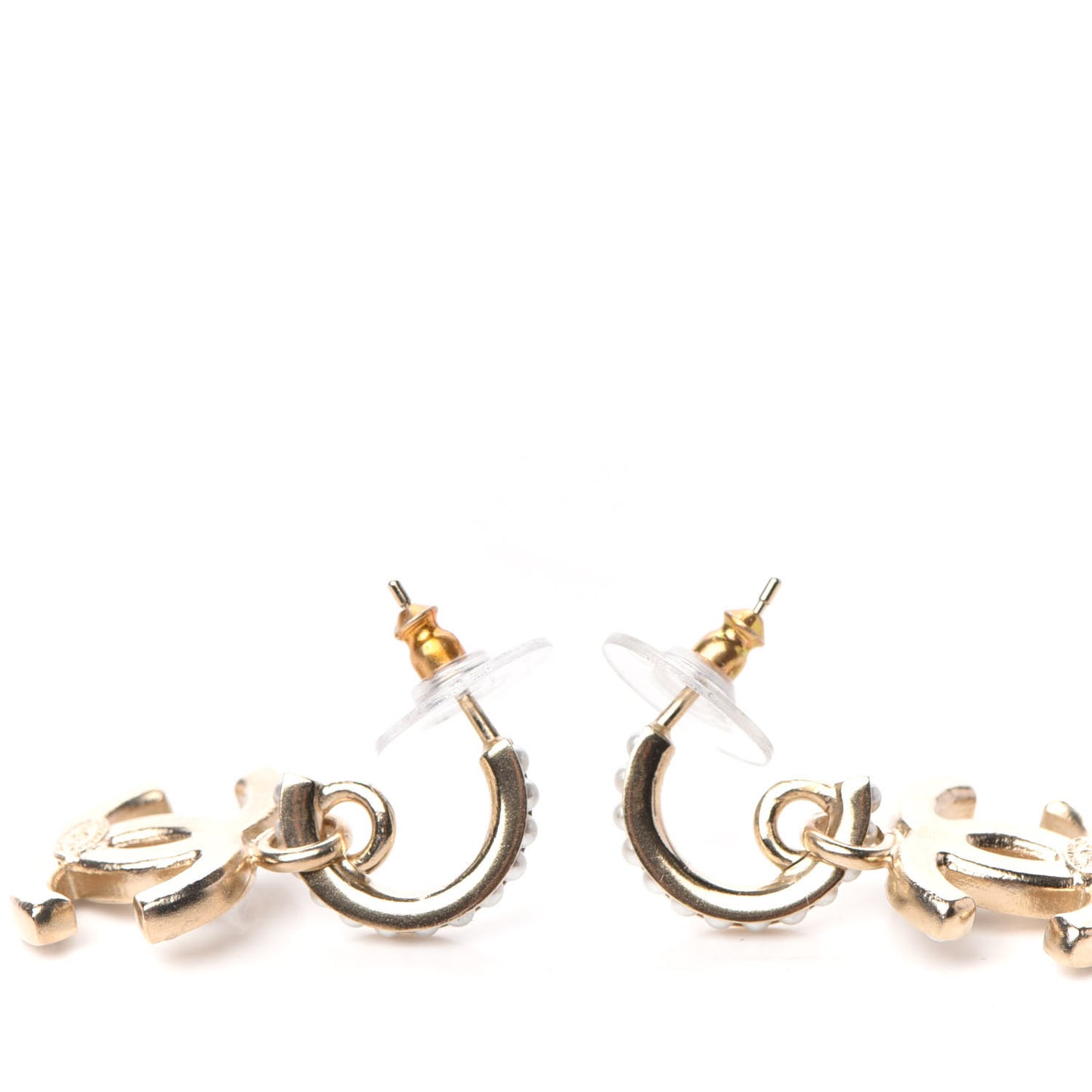 Pearl CC Hoop Drop Earring Gold