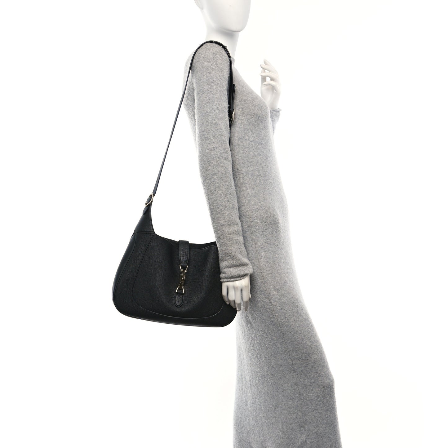 Pebbled Calfskin Large Jackie 1961 Hobo Black