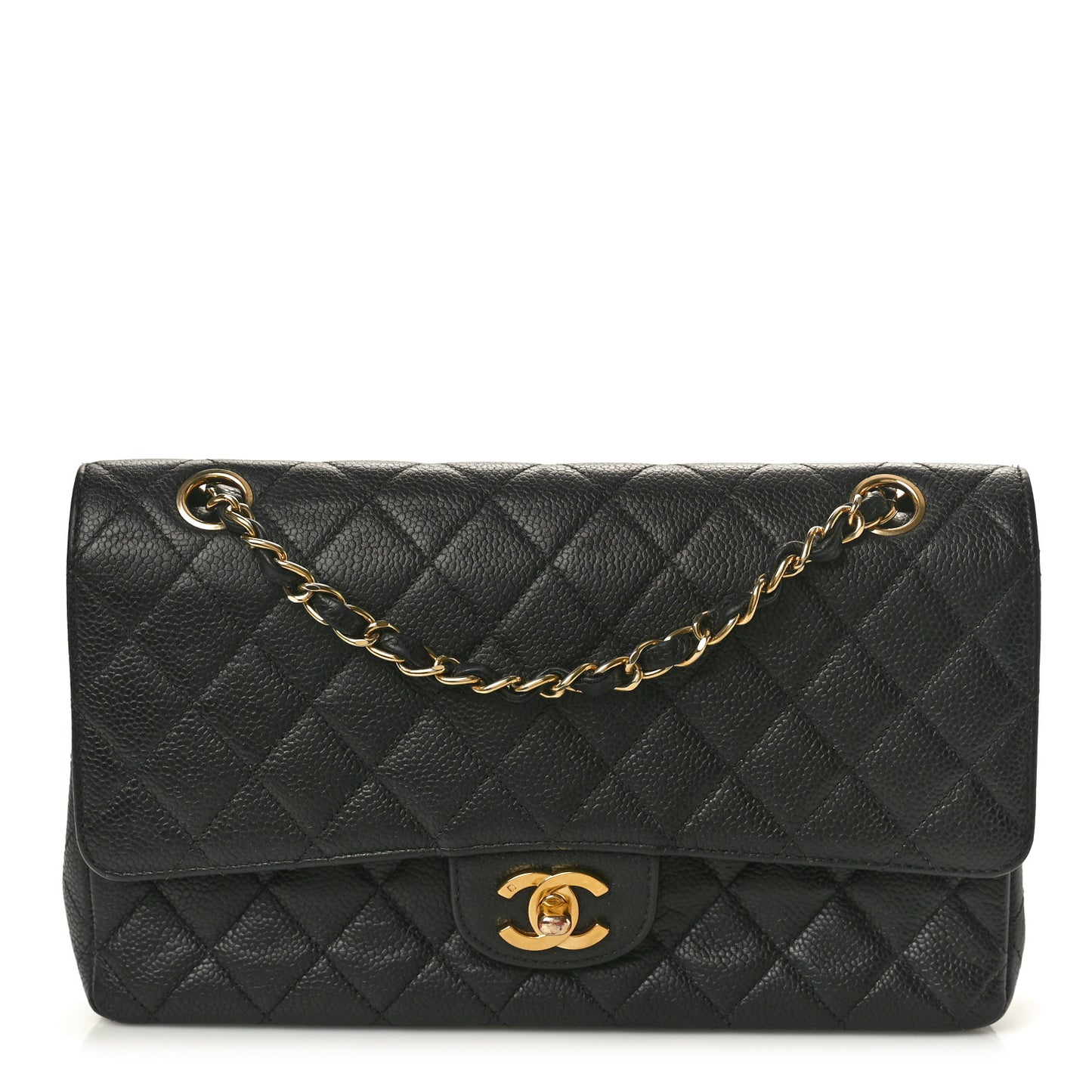 Caviar Quilted Medium Double Flap Black