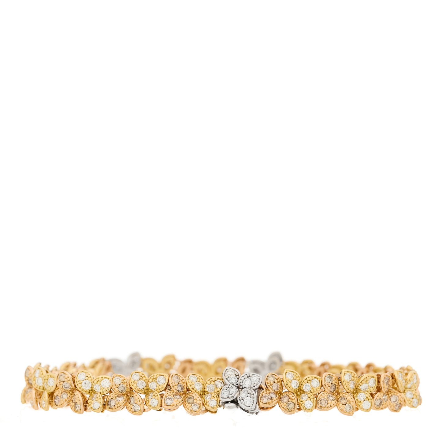 18K Yellow White Rose Gold Diamond Flower Link Bracelet