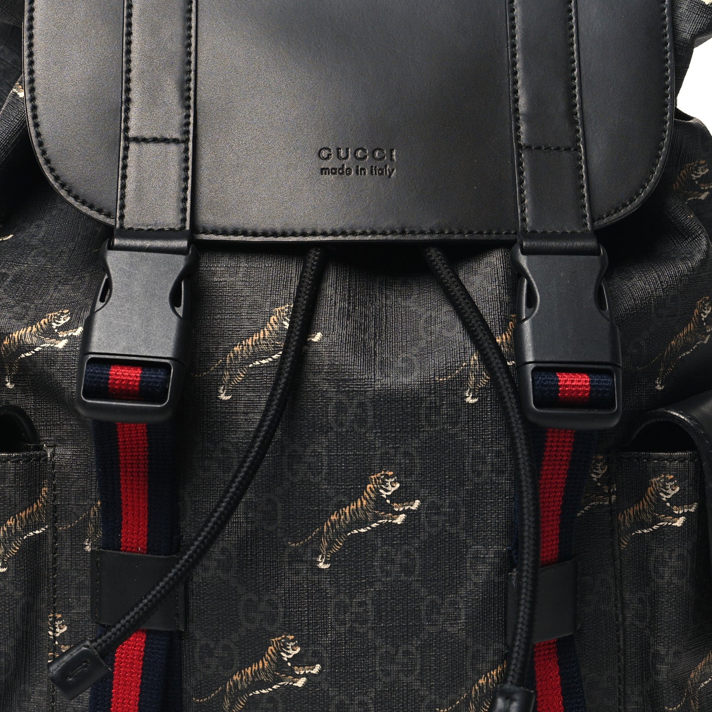 GG Supreme Monogram Tigers Double Buckle Backpack Black Multicolor