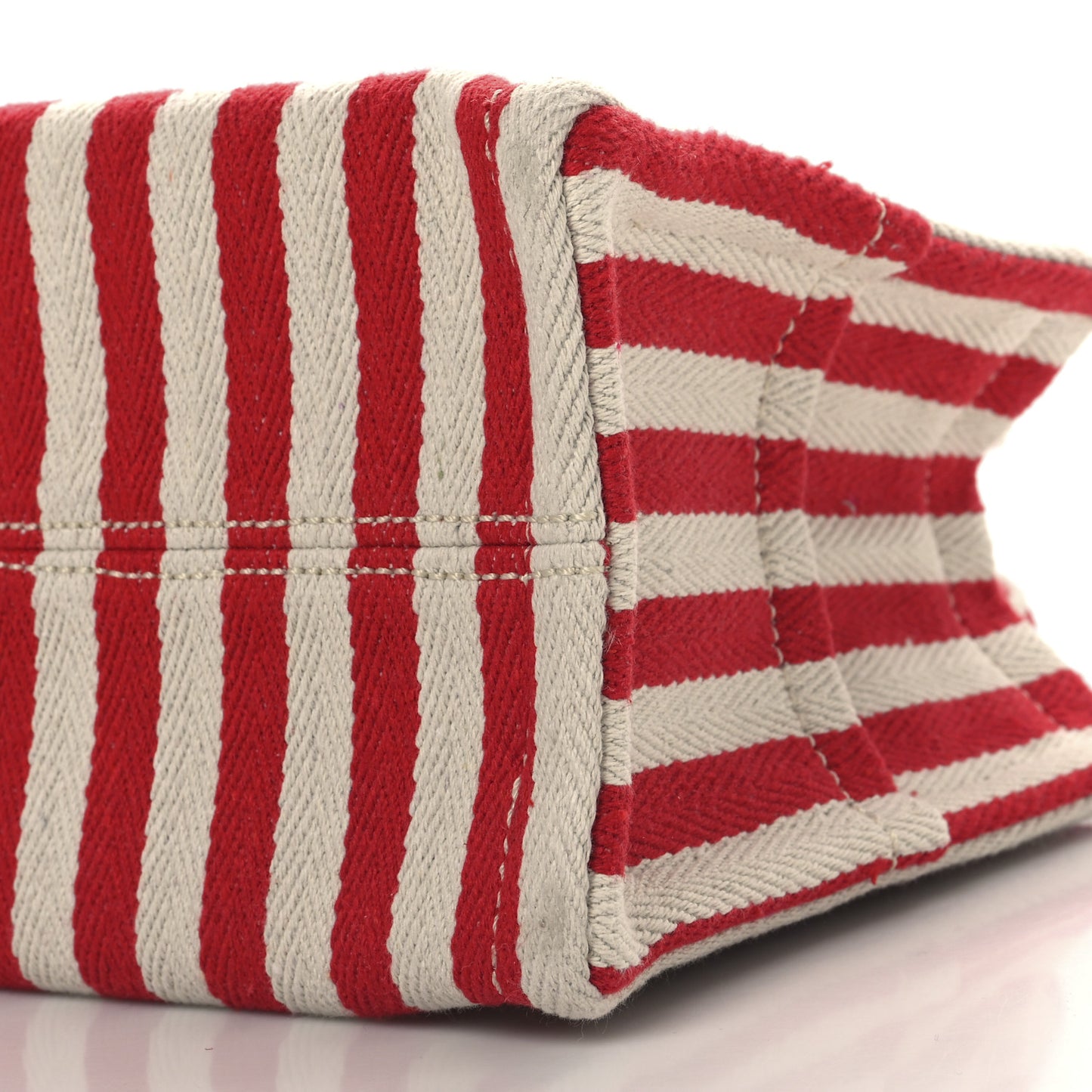 Canvas Calfskin Striped Triomphe Small Cabas Thais Natural Red