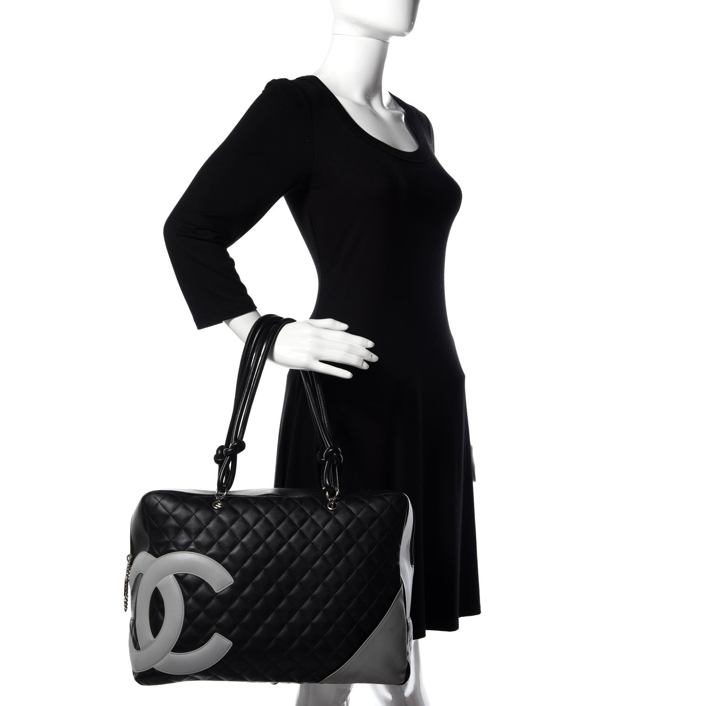 Calfskin Quilted Large Cambon Bag Black