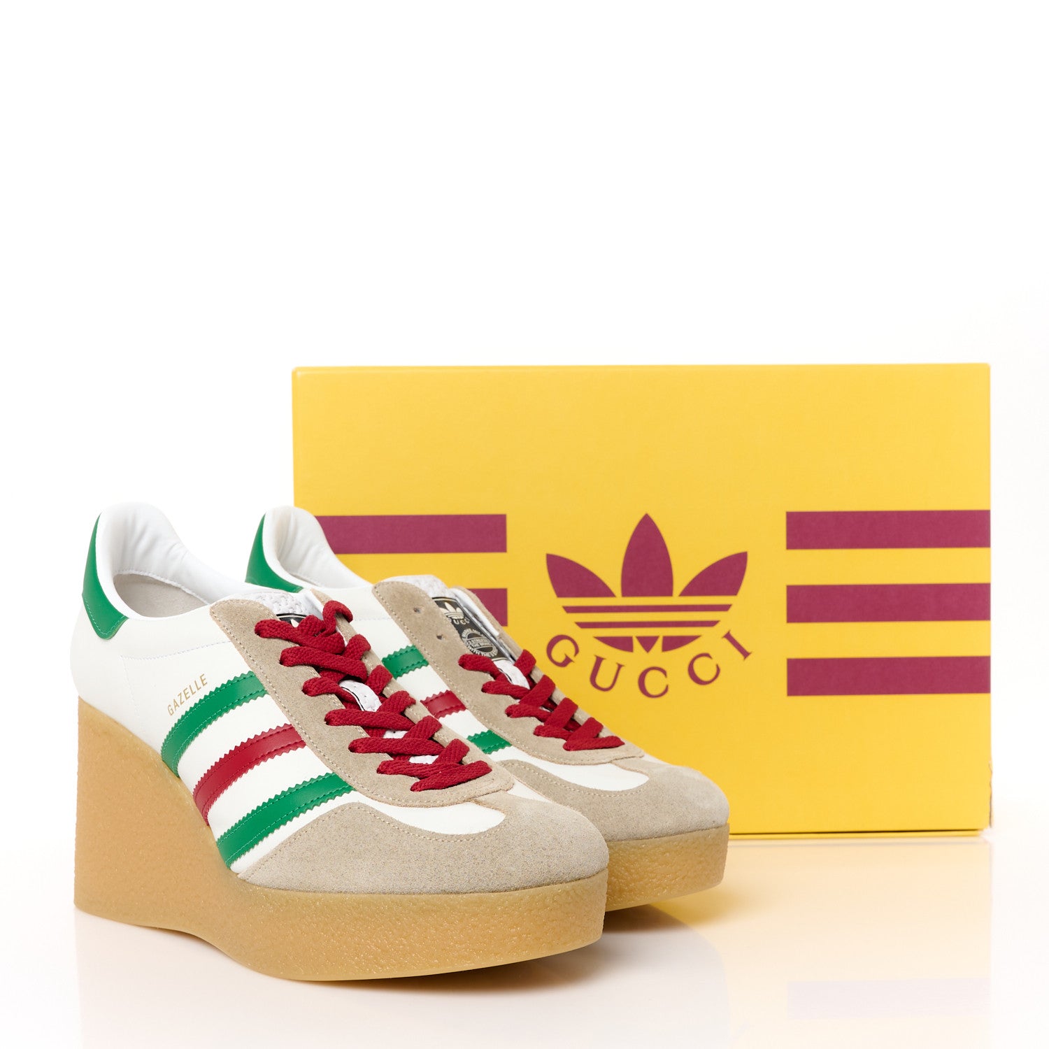 Gucci X ADIDAS Suede Madeira Gazelle Wedge Sneakers 42 Oatmeal White New Shamarock Hibiscus Red 8 of 8