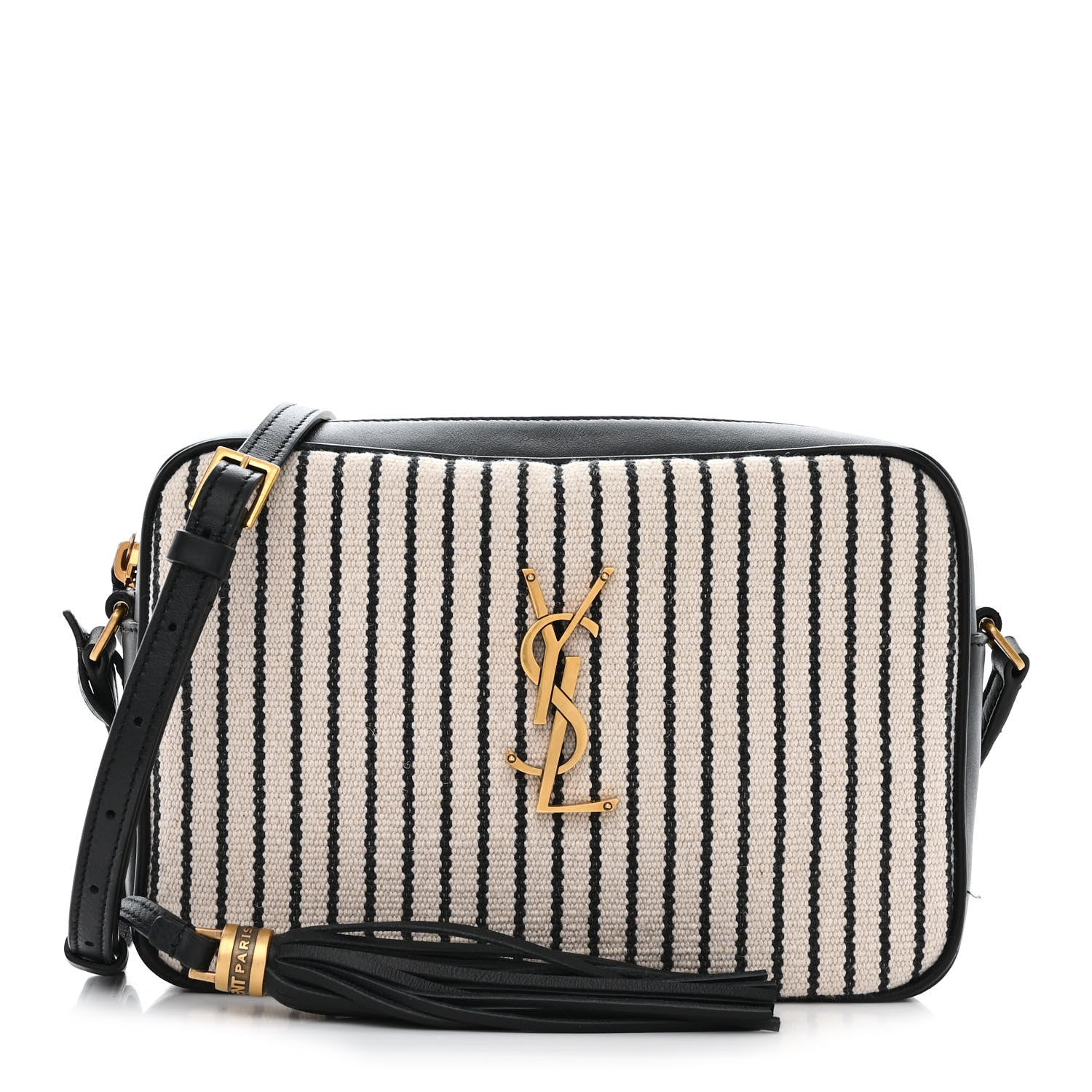 Saint Laurent Canvas Calfskin Monogram Lou Camera Bag Black Grey Cream 1 of 11