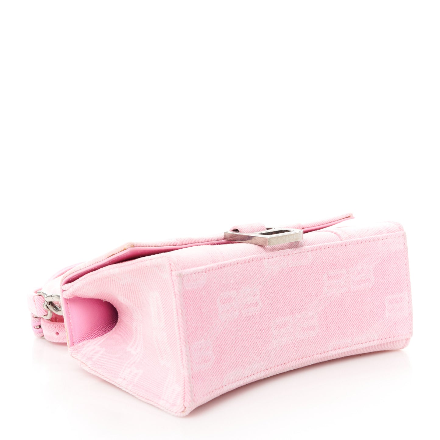 Washed Denim BB Monogram Hourglass Top Handle Bag XS Pink