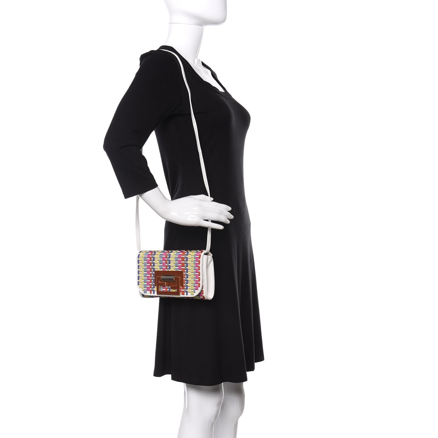 Fabric Calfskin Woven Crossbody White Multicolor