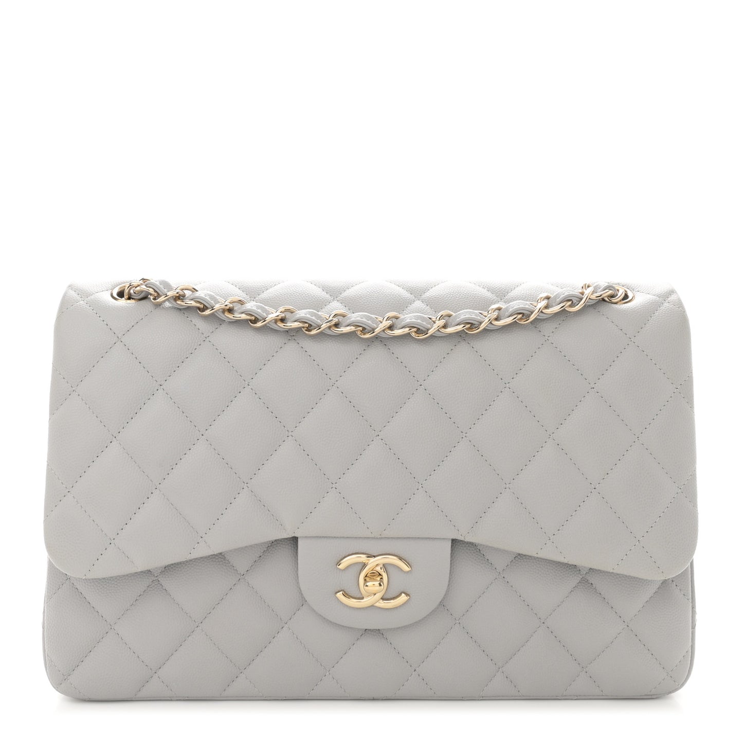 Caviar Quilted Jumbo Double Flap Grey